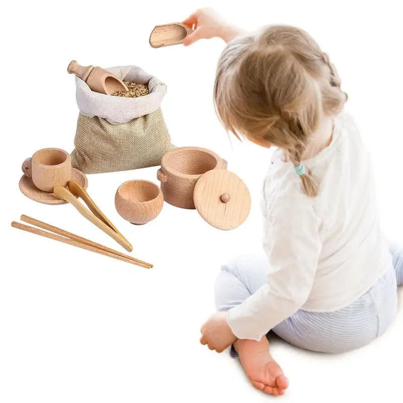 

Sensory Bin Tools Toddler Montessori Toys Set Of 8 Wooden Scoops And Wooden Tongs Fine Motor Learning Toy For Children Kids Aged