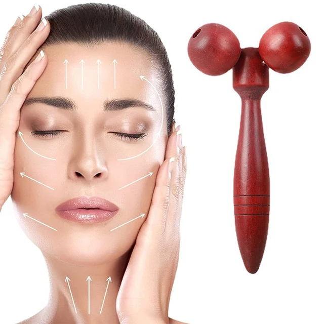 Wooden Double Roller Ball Face Massager 360 Rotation Massage Relaxing Neck Chin Slimming Face-lift Massage Tool Full Body Shape 2