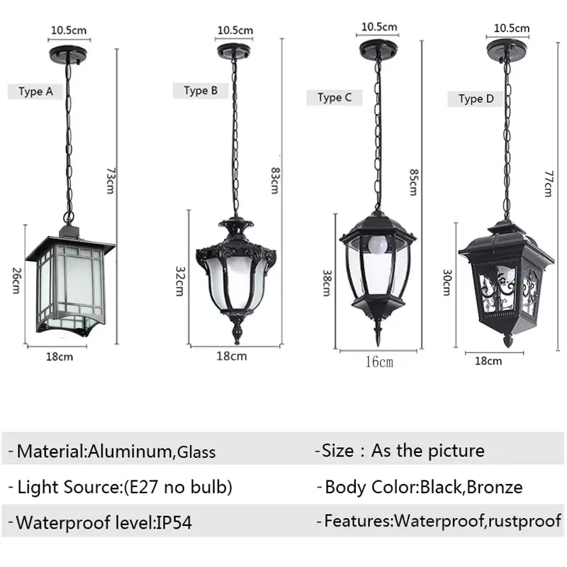 European Waterproof Pendant Lights Outdoor Retro Village Chandelier  Balcony Corridors Lights Grape Rack Hanglamp Luminaire 6