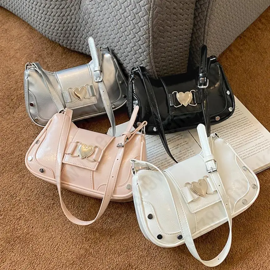 Love Design Armpit Bag Women PU Leather Spicy Girl Underarm Bag Ladies Trendy Shoulder Bag Waterproof Handbag Y2K Messenger Bag