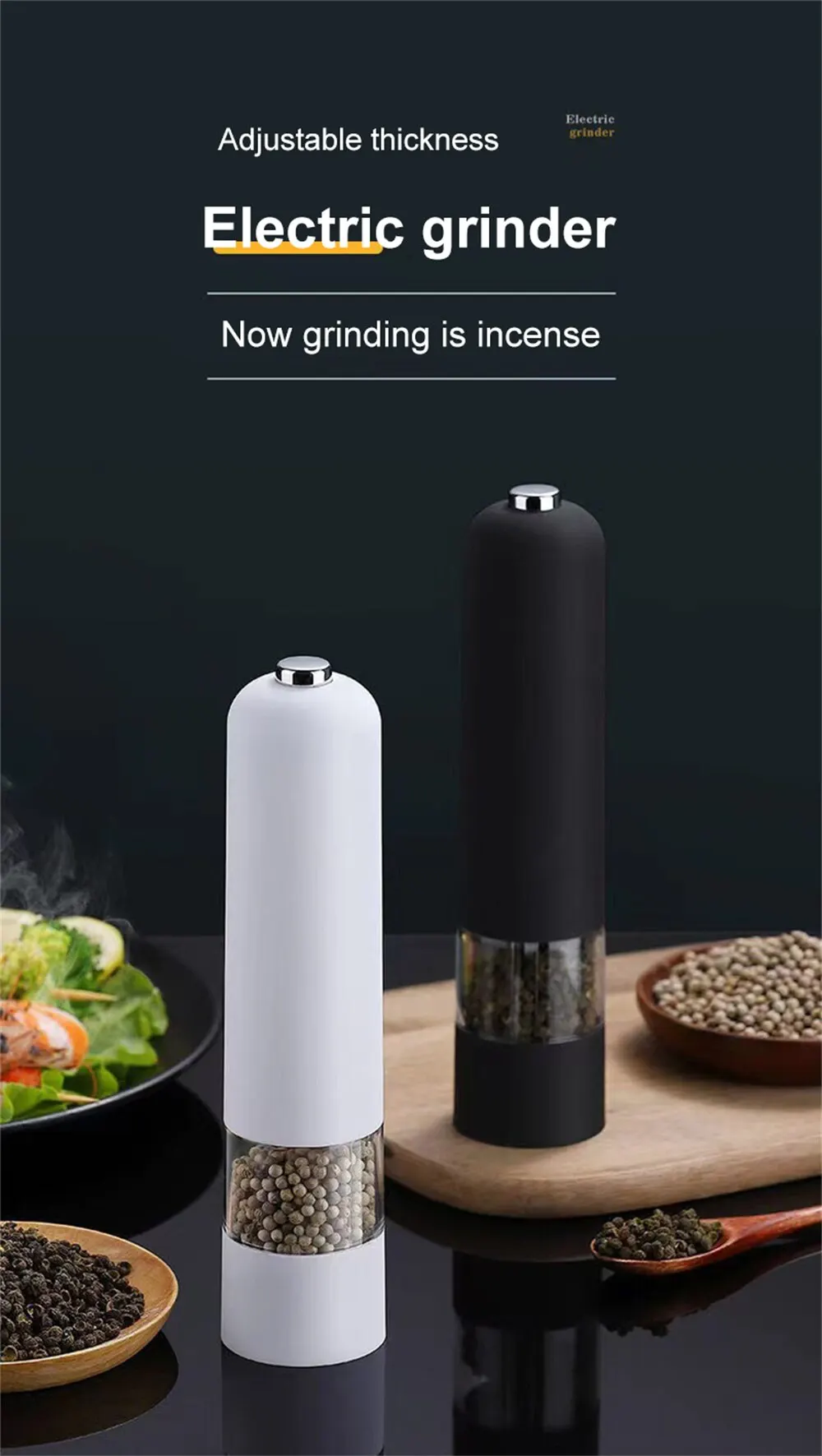Description Picture 2 of itemElectric Automatic Mill Pepper And Salt Grinder With LED Light Adjustable Coarseness Spice Grinder Kitchen Cooking Tool