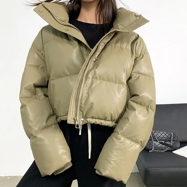 Gidyq Winter Pu Leather Cropped Parka: Stylish and Warm Winter Outerwear