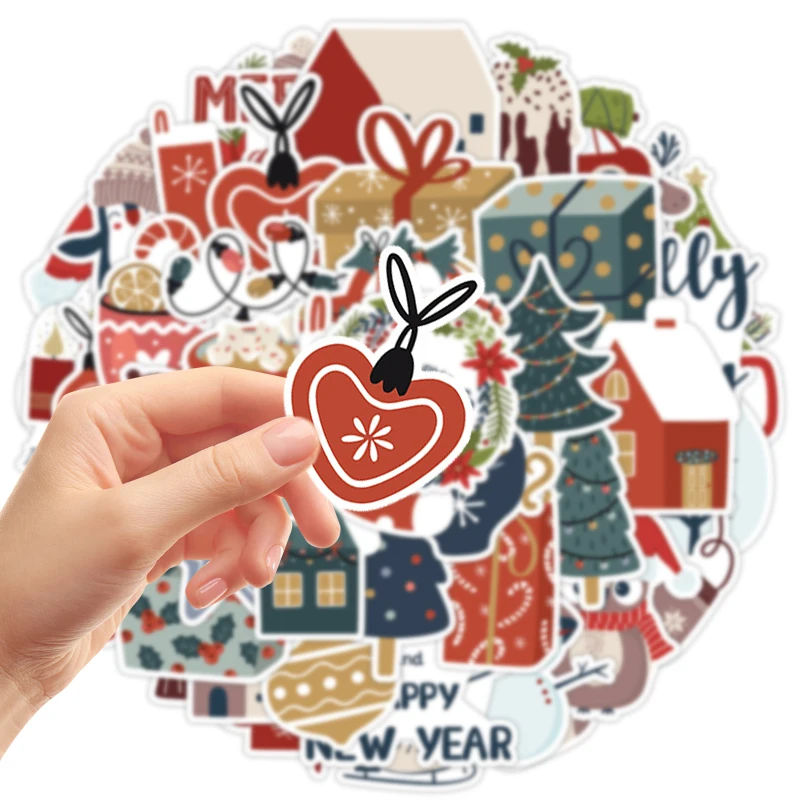 50 Stück süße Weihnachtsaufkleber, Vintage-Stil, Weihnachtsmann, Schneemann, Vinyl, wasserfest, Aufkleber für Wasserflaschen, Scrapbooking – Detail 4