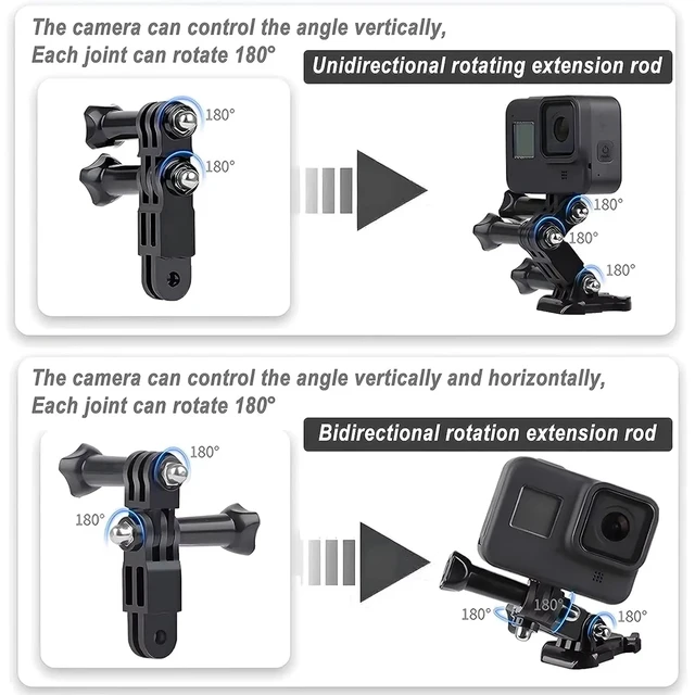 Support de réglage de bras pivotant d'extension de bras réglable à trois voies pour GoPro Hero 13 12 11 10 Insta360 X4 X3 DJI Action 4 3 5