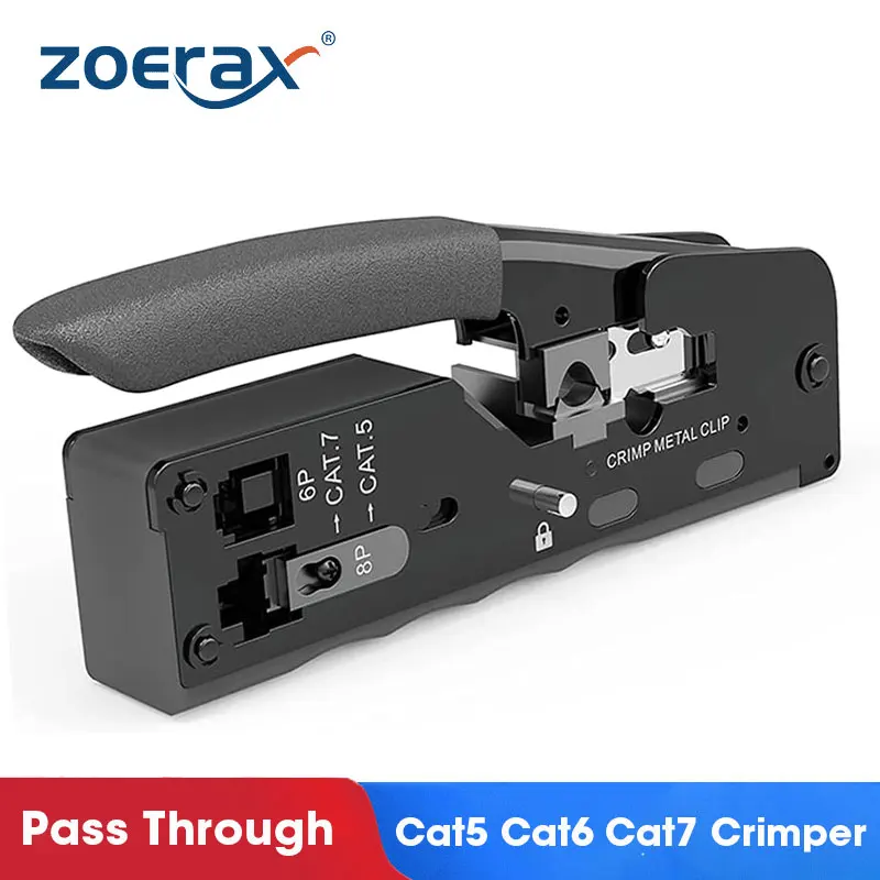 Zoerax Rj45 Ferramenta de Crimpagem Passar Através de Conectores Crimper Cortador de Stripper para Cat7 Cat6 Cat8 Cat6a Cat5e Cat5 8p8c Modular Termina