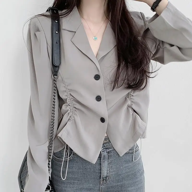 Korea Spring Autumn Minimalist Style Lapel With Three Button Drawstring Waistband Long Sleeved Single Wear Small Suit