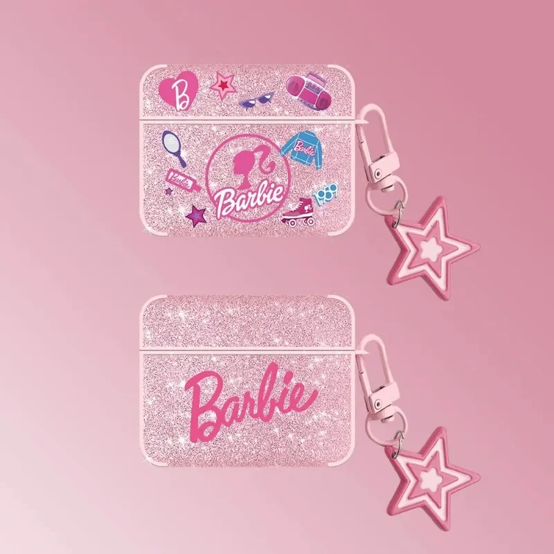 

Pink Sparkling Barbie Doll Barbie Suitable for AirPods Pro Protective Case Apple 2/3 Earphones Cartoon Soft Case Women's