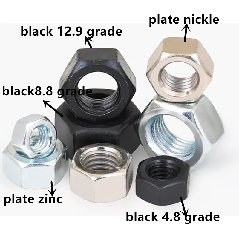 

12.9 grade 8.8 grade 4.8 grade carbon steel black plate zinc plate nickel white hex nut hexagon nut hardware 318