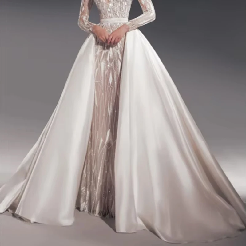 Satin Detachable Skirt Wedding Removable Train For Dresses Bow Bridal Overskirt 1