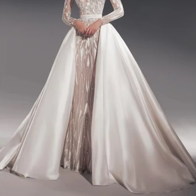Satin Detachable Skirt Wedding Removable Train For Dresses Bow Bridal Overskirt 1