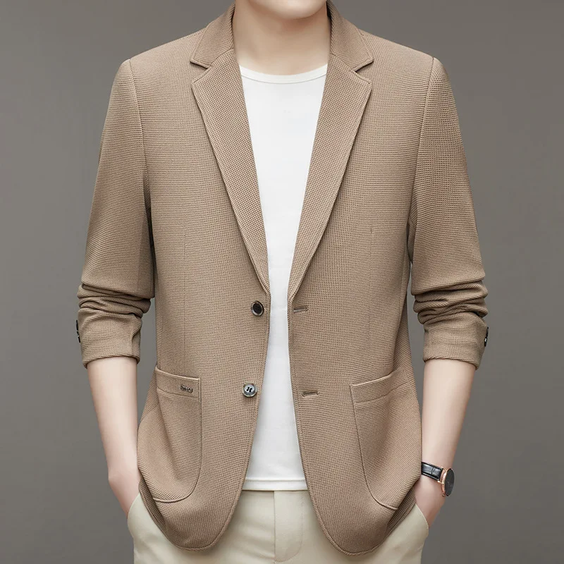 

M-4XL Mens Blazers Coat Spring Autumn Male Suit Jackets Single Breasted Solid Color Slim Handsome Outerwear Clothes Hw152