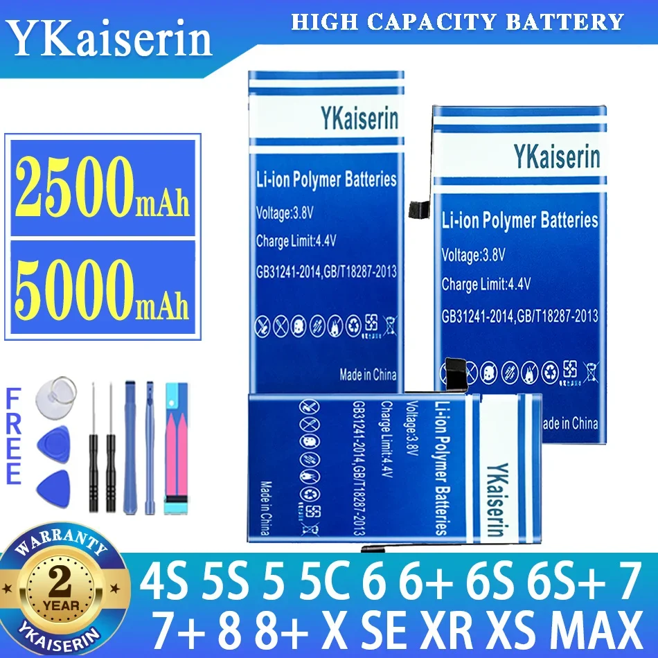 Batteria Ykaiserin Per Iphone 4S 5S 5 5C 6 6 + 6S 6S + 7 7 + 8 8 + X Se Xr Xs Max Xsmax Batteria + Strumenti Gratuiti