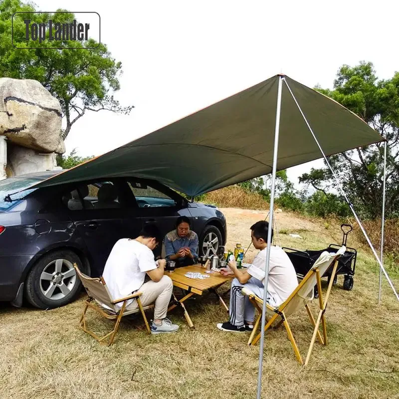 SUV, 차박텐트, 폴, 로프, 말뚝 및 흡착컵 앵커가 있는 방수 타프, 야외 캠핑 차량용 타프 그늘자동차 어닝 자동차 타프 자동차어닝 