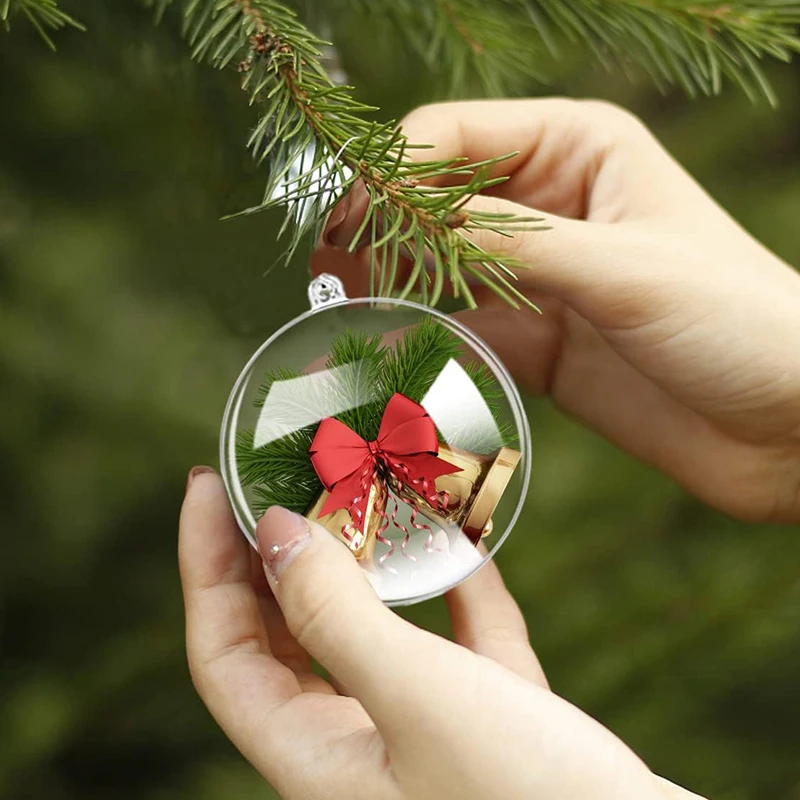 Description Picture 3 of item5/6/8/10cm Christmas Hollow Balls DIY Plastic Transparent Fillable Bauble Xmas Tree Hanging Ornaments Home Party Gifts Box Decor