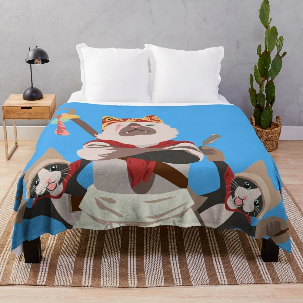 

Meowscular Chef and his crew Throw Blanket manga Decoratives Fluffy Softs Vintage Blankets