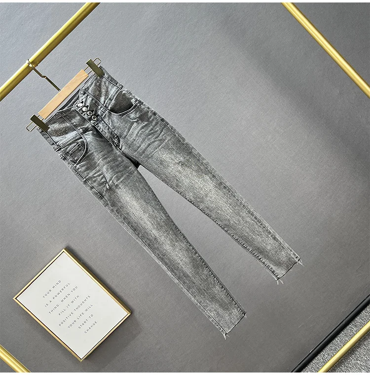 Calças de Brim para as Mulheres Primavera Novo Multi-botão Cintura Lápis Calças Magro Elástico Jeans Meninas Cinza Jean Mujer 2022 3 Computers & Electronics