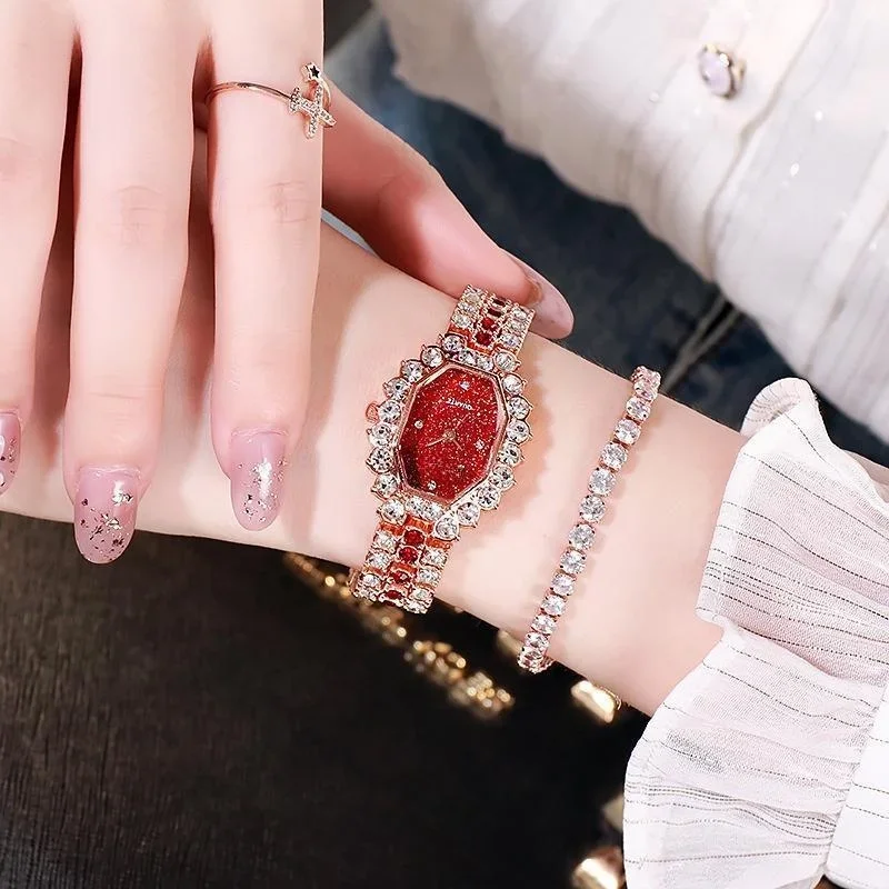 Womens Bracelet Watches New Fashion Ladies Square Watch Full Diamond Quartz Clcok Alloy Casual Starry Sky Wristwatch 3
