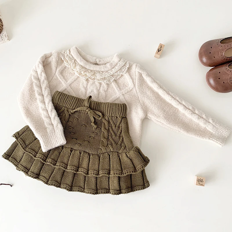 Autumn Children Clothes Kids Lovely Knitting Skirt Shorts Bottoming Princess Pleated Skirts Spring Baby Girls Knitting Shorts