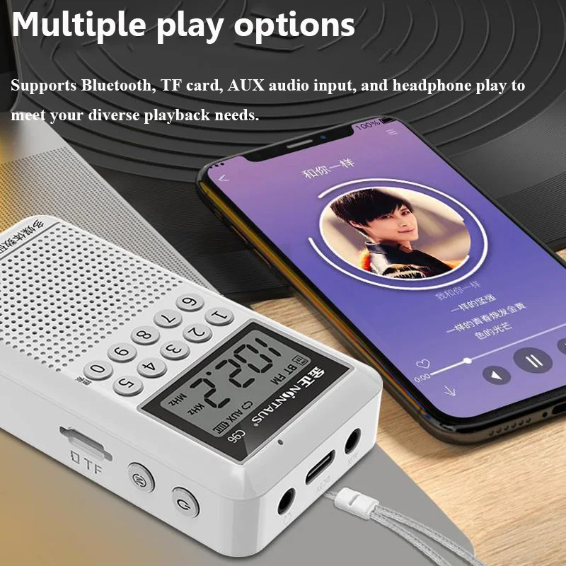 Portable Mini Pocket FM Radio Digital Radios Receiver Rechargeable Bluetooth Speaker External&Internal Recorder TF Card AUX Play