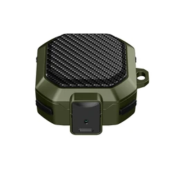 Carbon Fiber Shockproof Earphone Case with Keychain Clip (Army Green)