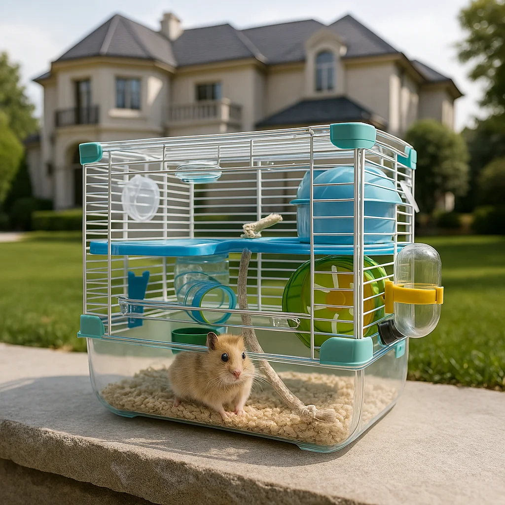 2 Layers Pet Cage Hamster Cage with Tubes Mouse Cage with Accessories Water Bottle Food Dish Transparent Hamster Habitat Exercise Wheel