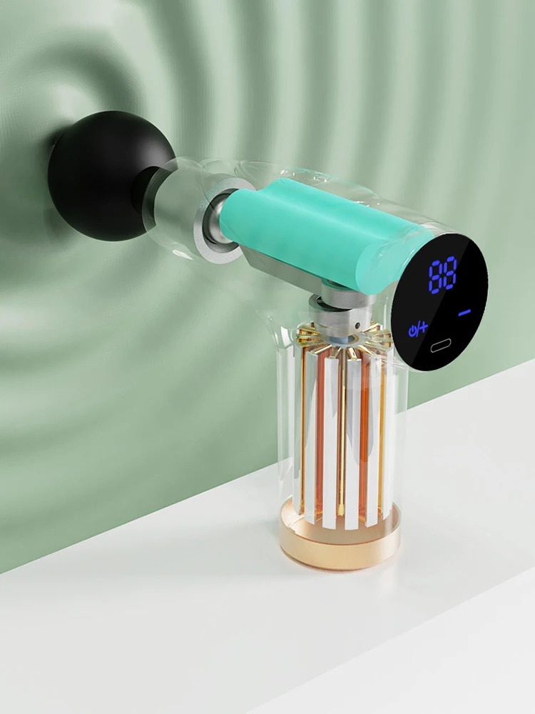 Schwarzes 4-Kopf-Mini-Faszien-Mehrstufen-Pistole zur Muskelentspannung, Massagegerät, tragbares Vibrationsmassagegerät_voghion.com