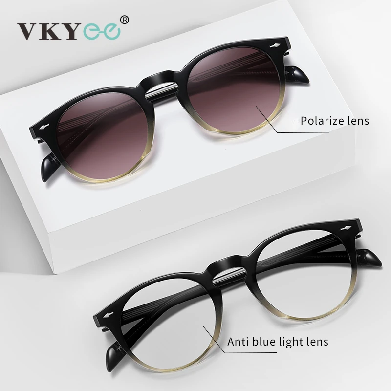 

VICKY Vintage Polarised Prescription Sunglasses Men Women CR39 Round Anti Blue Light Customisation Myopia Photochromic Glasses