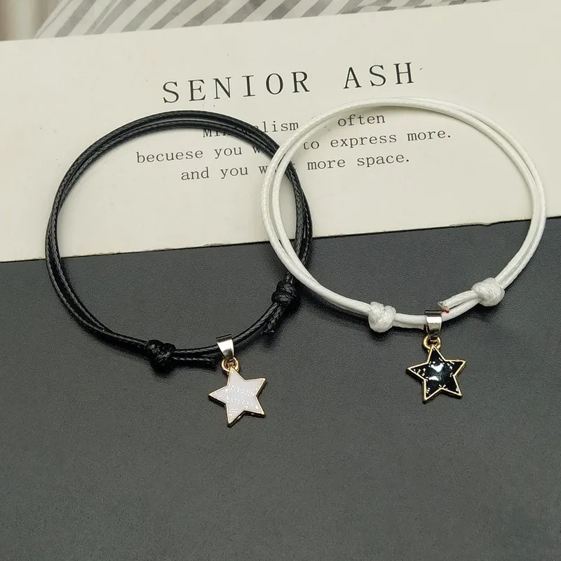 1Pair Fashion BlacK White Star Couple Bracelets Adjustable Friendship Bracelet Jewelry Pulsera De Pareja