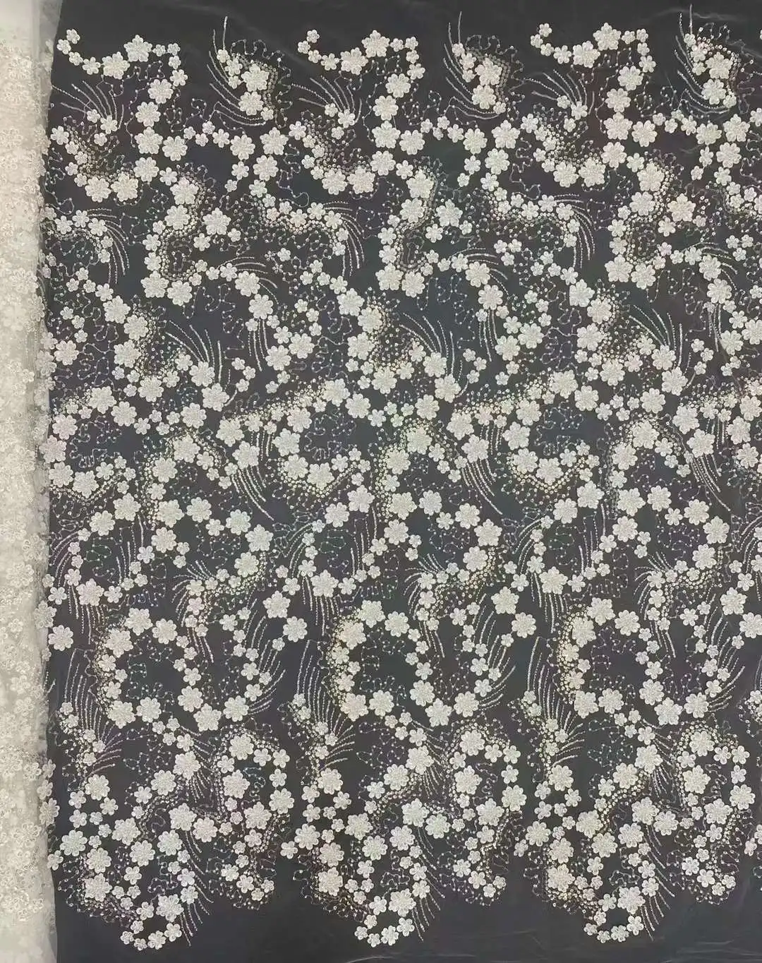 

Beautiful Beads Embroidery Fabric Lace /wedding Dress Design 3D White Beaded French Mesh Yarn African Fabric For Evening Dresses