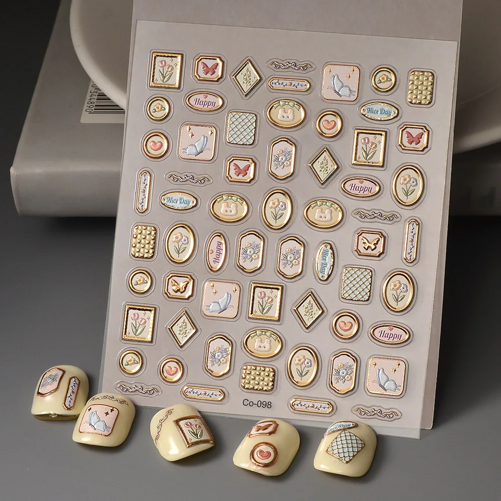 1 Sheet Gold Laser Nail Art Sticker Manicure Butterly Cat Tulip s Self Adhesive Nails Decoration Decal CO 098
