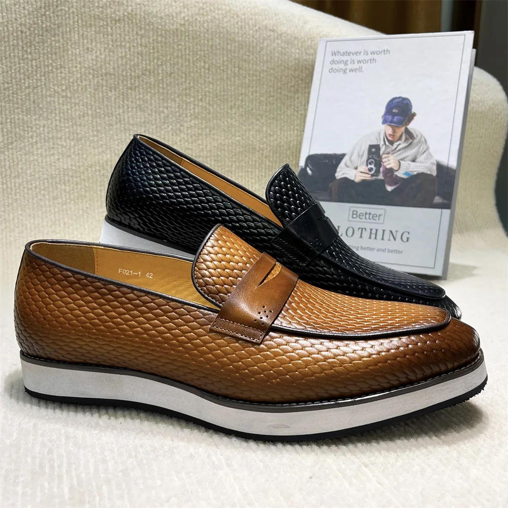 Luxury Genuine Leather Men's Slip-On Sneakers Hollow Out Breathable Business Casual Penny Loafers Flat Mocassins for Shopping