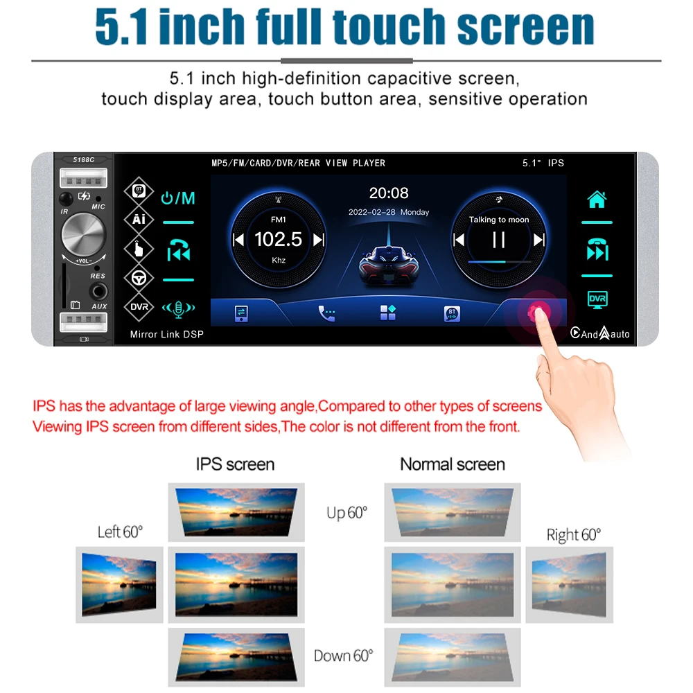 pioneer car audio Podofo 1din MP5 Player Touch Car Radio RDS AM FM 4-USB 5.1 Inches Support Android Mirrorlink Bluetooth Carplay Autoradio DVR car audio installation near me