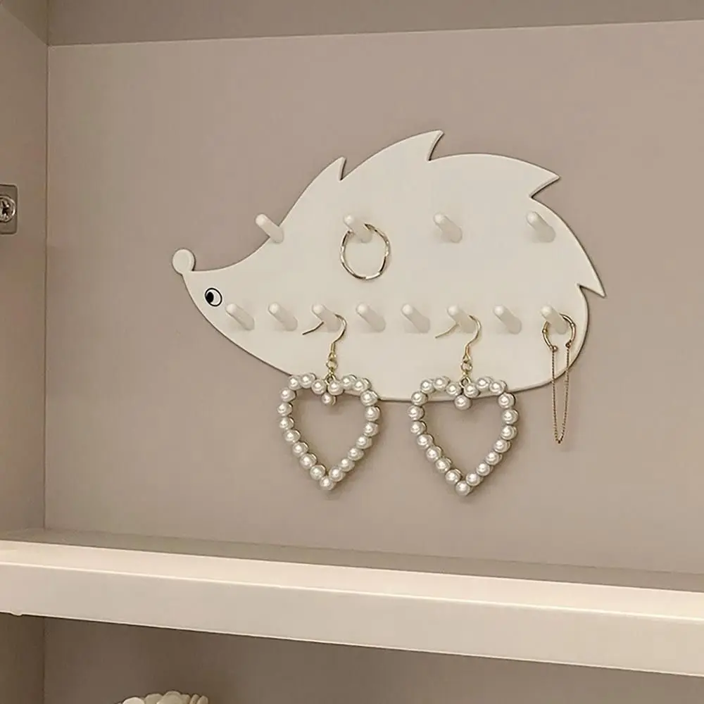 

White Hedgehog Upwarping Hook Wall-Mounted Perforation-Free Multi-Functional Household Key Jewelry Necklace Ring Storage Rack