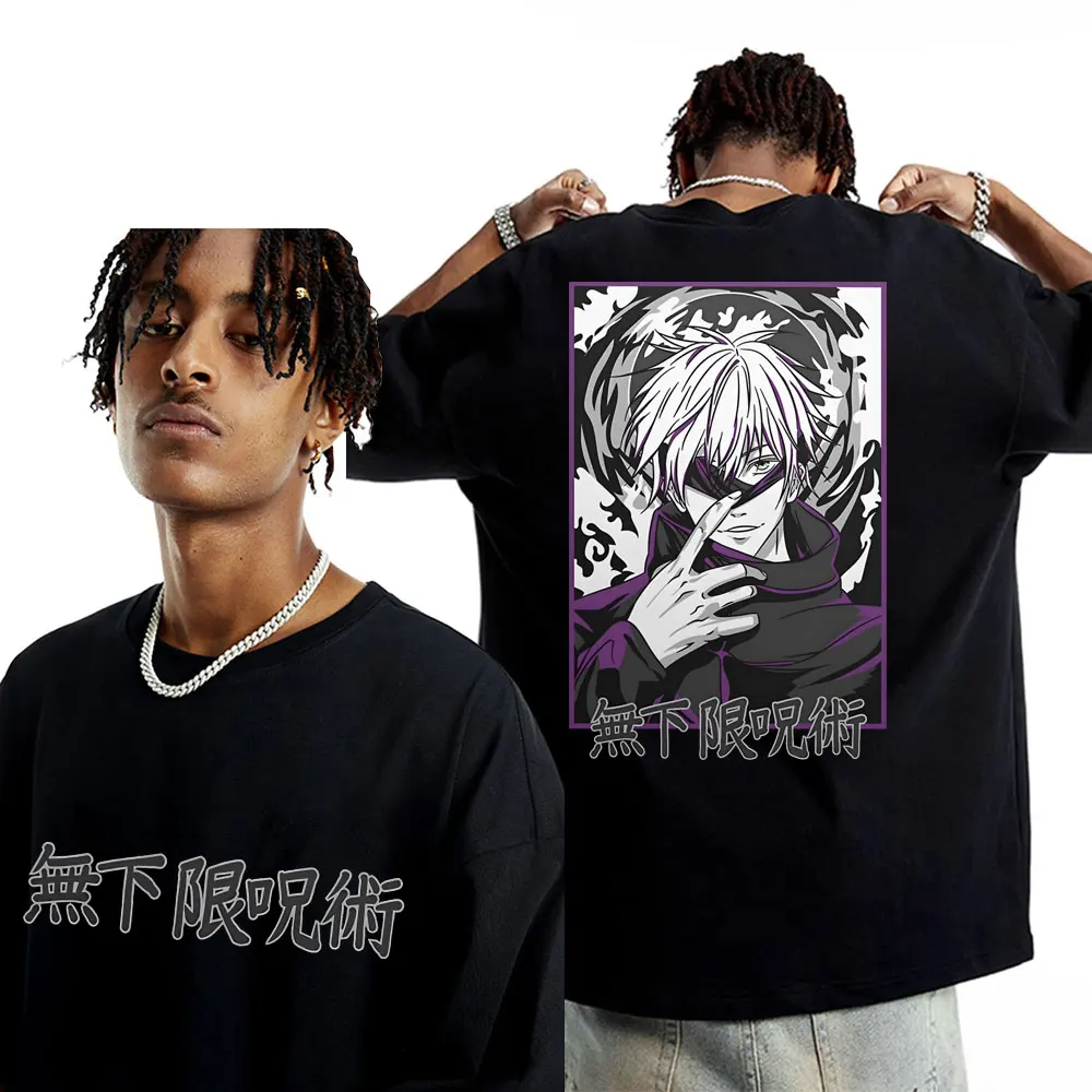 

Japanese Anime Tshirt Men Women Jujutsu Kaisen Gojo Satoru Printed T-shirt Men's Women's Clothing Vintage 100% Cotton Tees