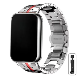 Stainless Steel Metal Band with Butterfly Buckle - Elegant Business Bracelet Strap for Redmi Watch 4 (Silver Red)