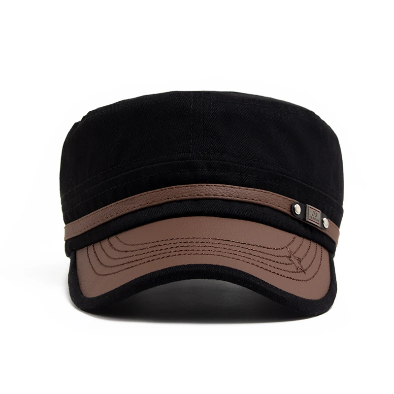 Casual hat Flat Hat Women Fashion PU Leather Brim Men Baseball Cap Soft Cotton Cloth Casual Visor Trucker Hat Autumn Summer Adjustable