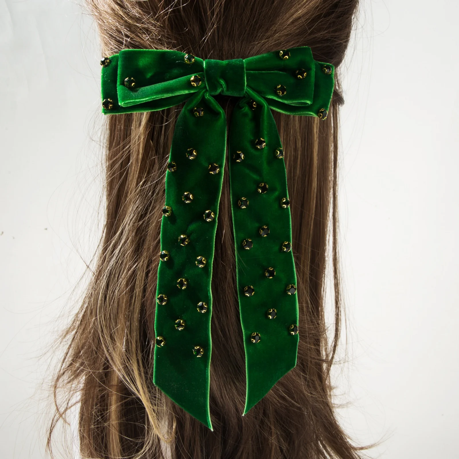 1PC Velvet Bow Hair Clips, Rhinestone Embellished Multi-Color Velvet Bows, Elegant Hair Accessories For Women Party Daily Wear