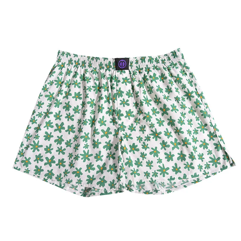 Pure Cotton Panties Green flowers For Men And Women Pattern Comfortable Breathable Shorts For Home Leisure