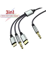 Universal 3 - in - 1 Audio Converter Cable - USB - C/Lightning to 3.5mm Aux Connector for Seamless Music Experience (3 in 1 AUX - 115cm)