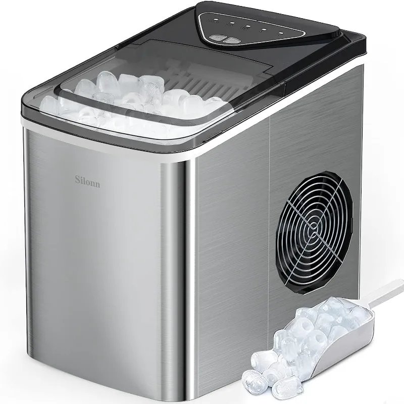 

Silonn Ice Makers Countertop, 9 Cubes Ready in 6 Mins, 26lbs in 24Hrs, Self-Cleaning Ice Machine with Ice Scoop and Basket