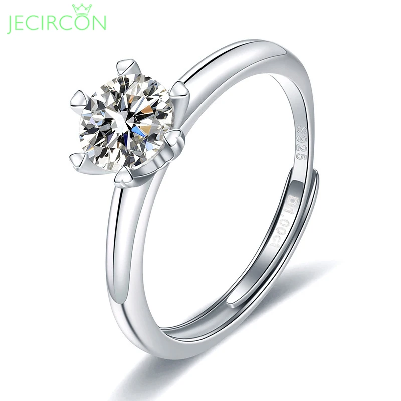 

JECIRCON 1 Carat Moissanite Ring with Certificate for Women Simple 6 Prong Diamond Engagement Wedding Band 925 Sterling Silver