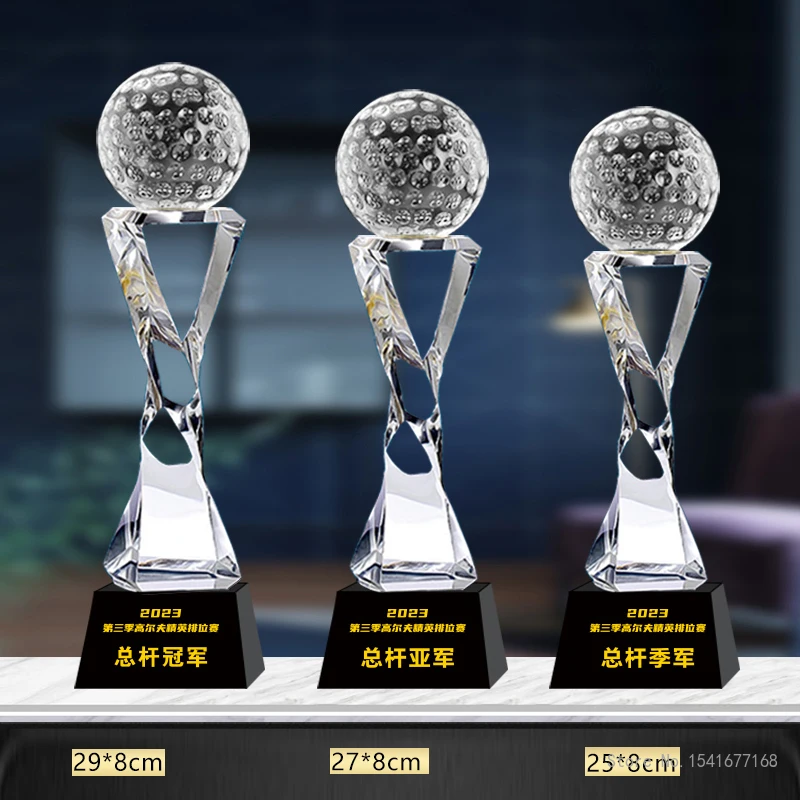 Customized High-end Golf Crystal Trophy, Souvenir Home Decoration Creative Metal Commemorative Total net rod One Hole Award, 1Pc