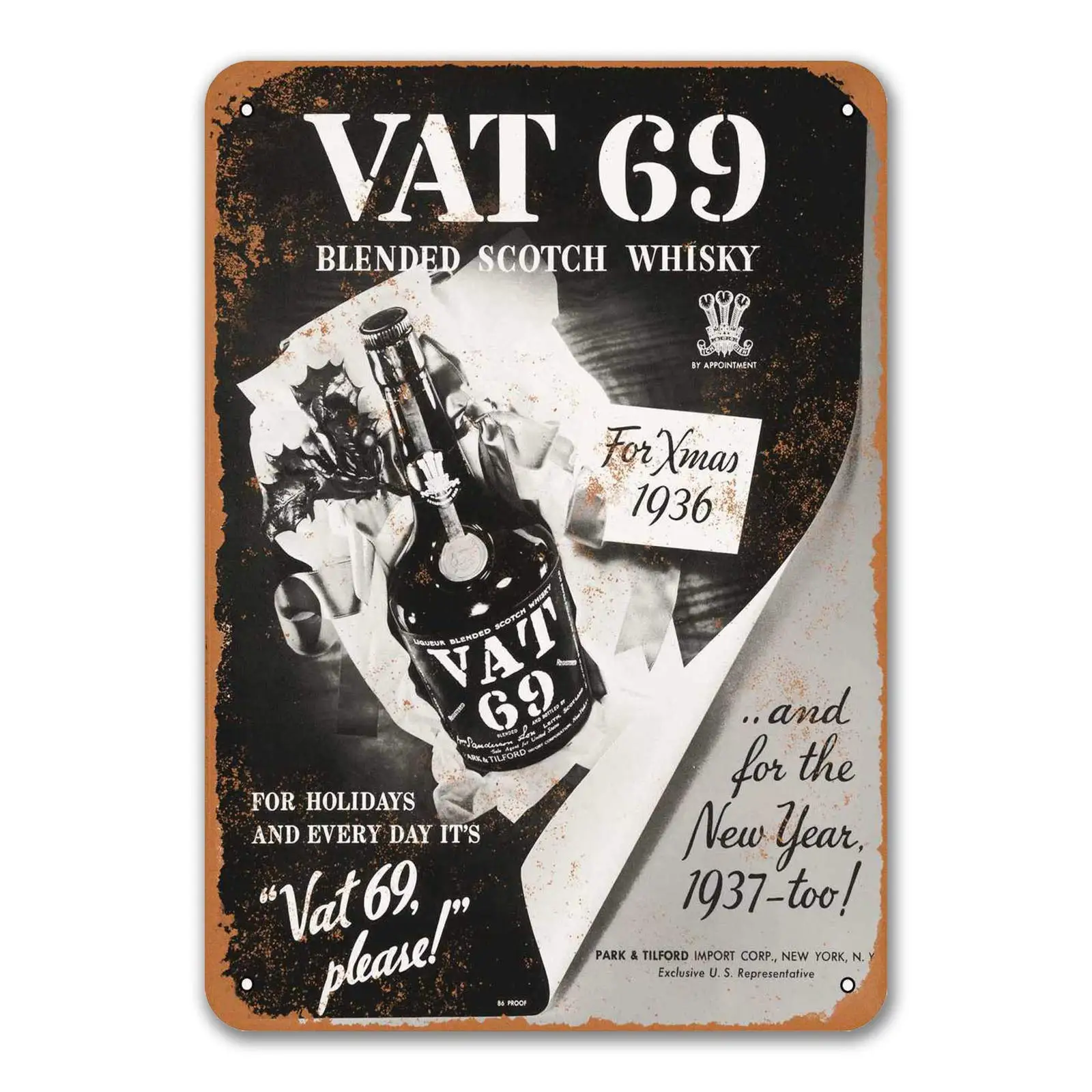 

Keviewly 1936 Vat 69 Scotch Whiskey Sign, Retro Metal Sings Wall Decor Art Vintage Tin Signs for Beer Pub Kitchen BBQ Restaurant