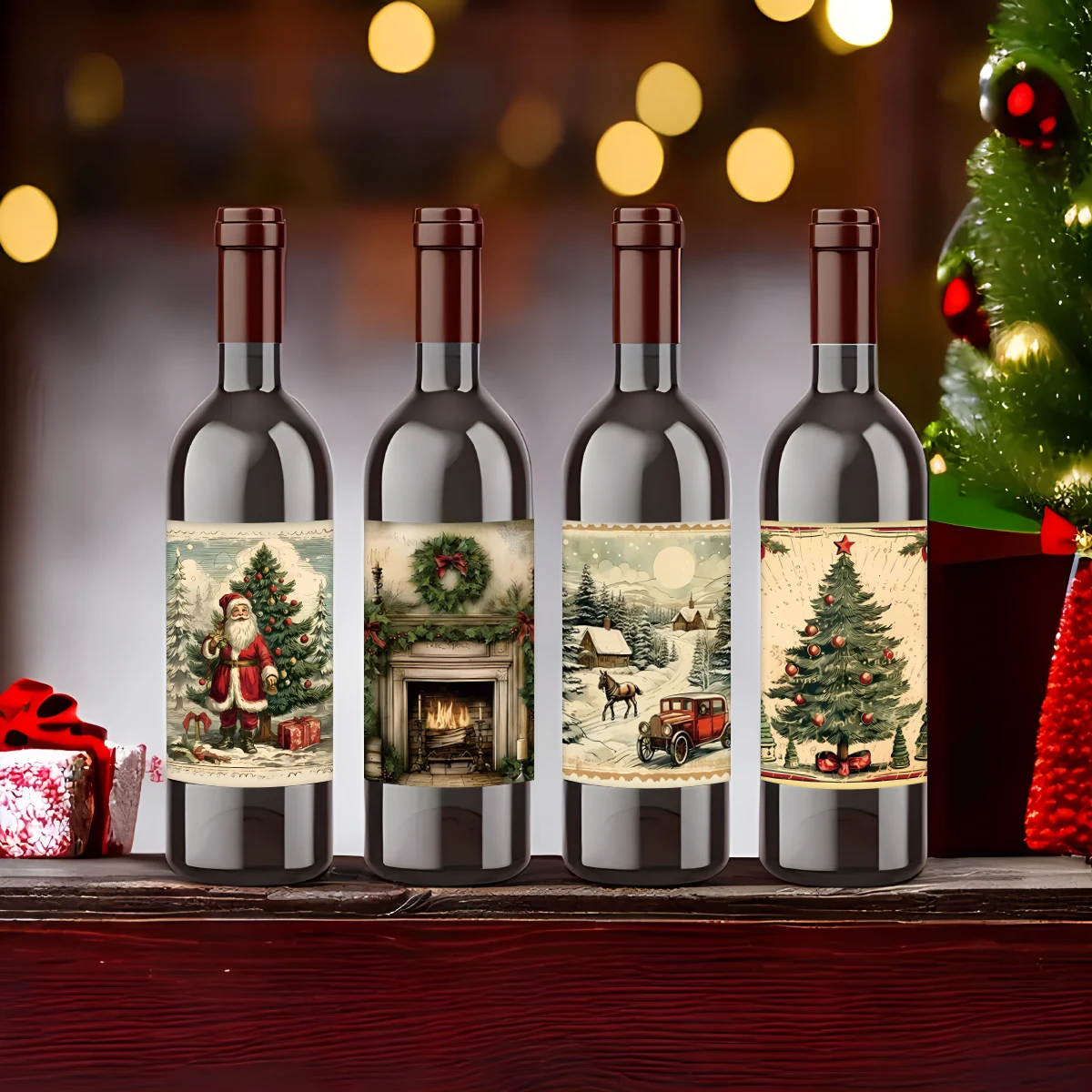 9 Stück dekorative Weinflaschen-Aufkleber für Weihnachten, Frohe Weihnachten, Party, Weinflaschen-Etiketten, Geschenkanhänger, Aufkleber, Weihnachtsdekoration – Detail 7