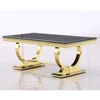 Gold Coffee Table for Living Room,Luxury Coffee Table 48" Black Rectangle Living Room Table with Gorgeous Gold Double U-Base 3