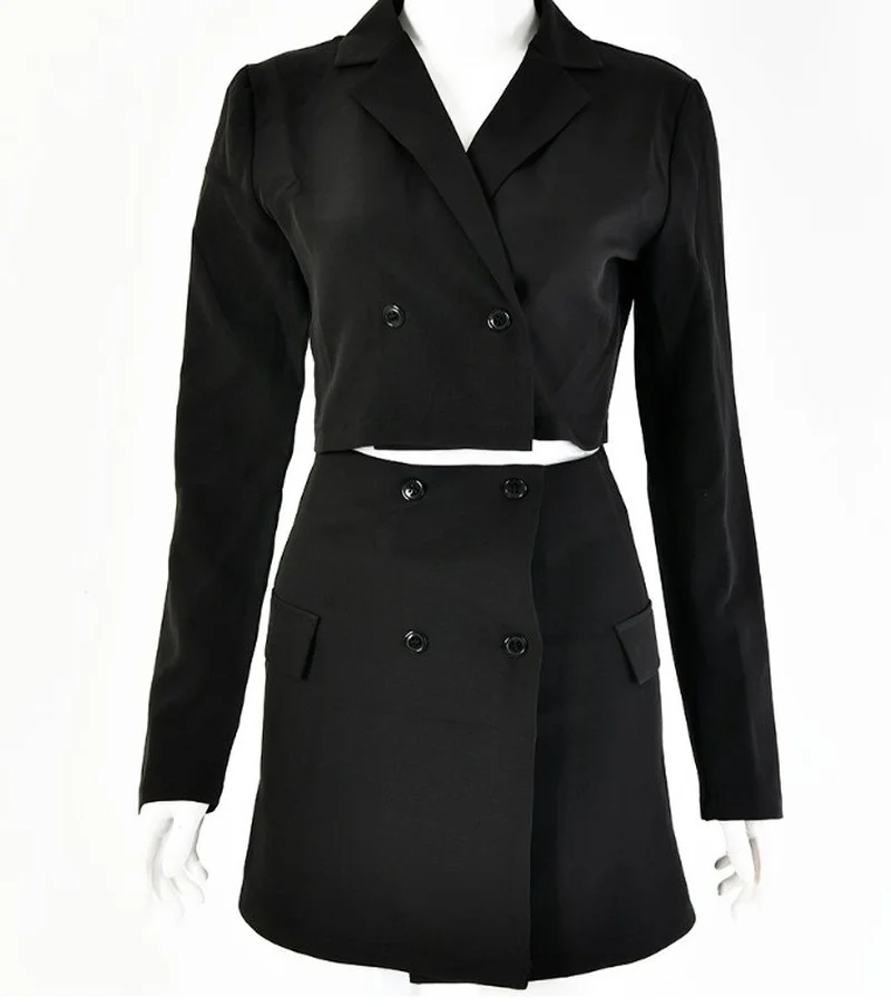 Tassel Diamond Blazer Skirt Suits Two Piece Set Women Solid Colors Single Breasted Short Blazer Casual Fashion Mini Skirts Set