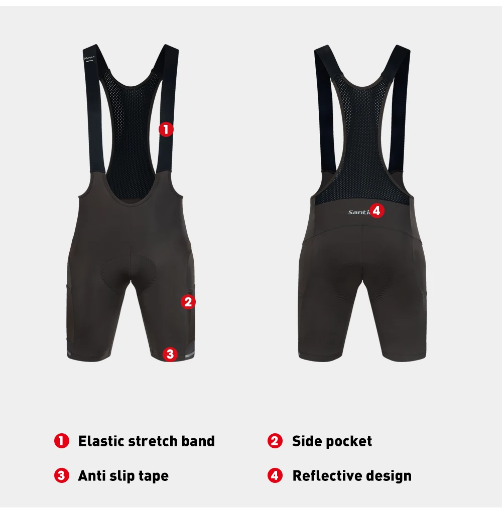 Description Picture 4 of itemSantic Men's Cycling Bib Shorts MTB Summer Reflective Cycling Shorts Breathable  6 Hours Cycle Cushion With Pockets Quick Drying
