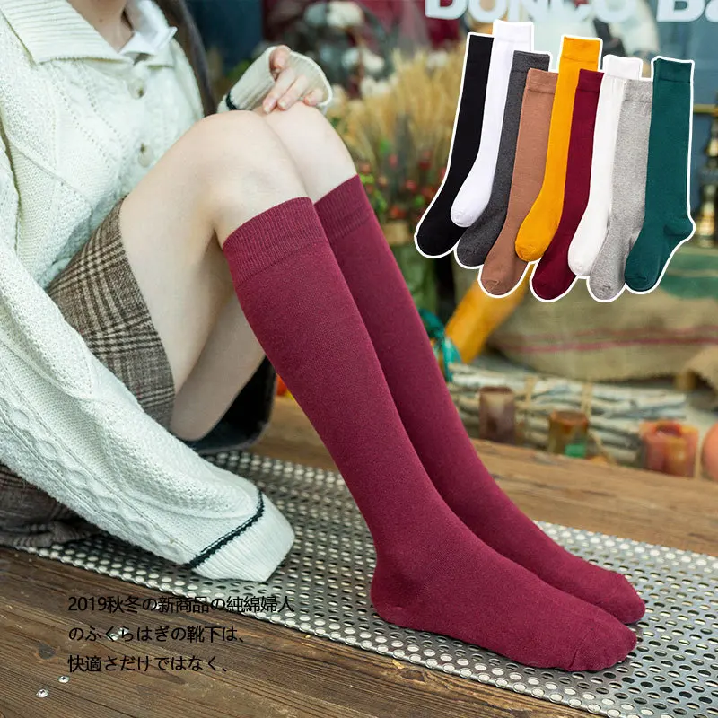 Harajuku Retro Frauen Baumwolle Herbst Winter Lange Socken Casual Dicke Warme Socke Dame Geschenk Grün Schwarz Gelb Grau Rot Schule Mädchen – Detail 2