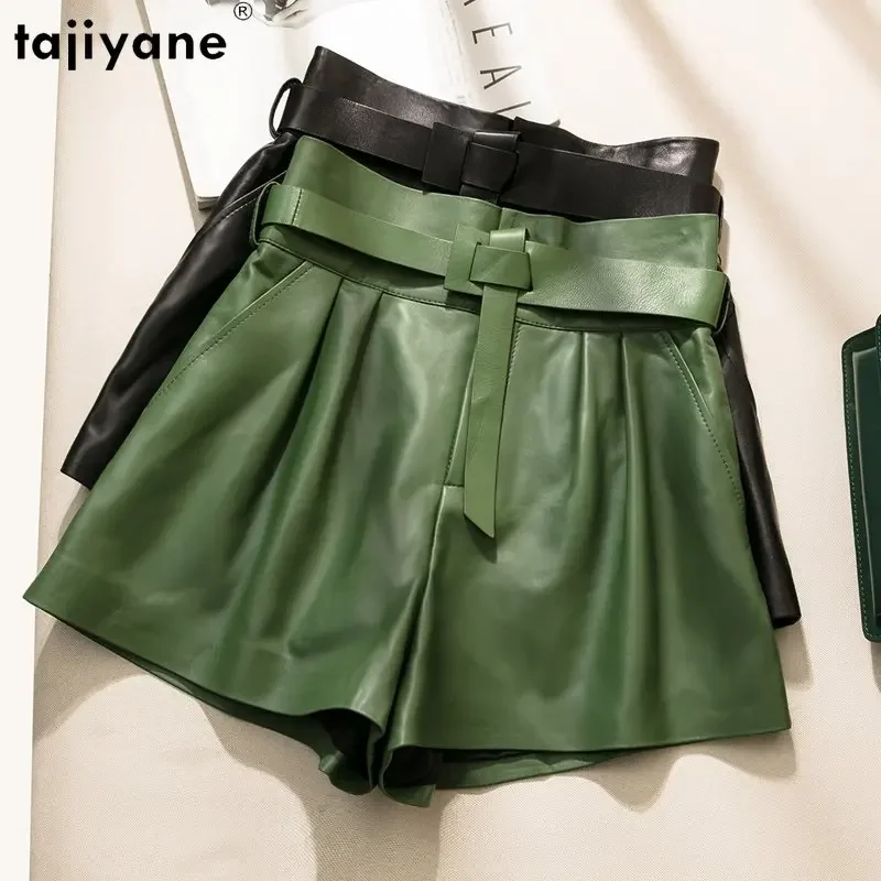 

Tajiyane Real Leather Shorts Women Summer Genuine Sheepskin High Waist Wide Leg Short Pants Korean Pure Leather Black Shorts SGG