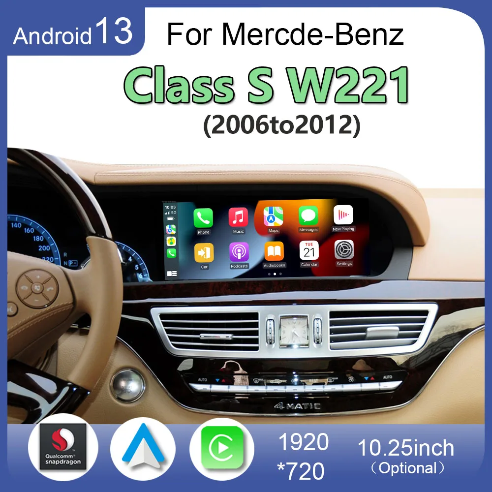 

Qualcomm For Mercedes-Benz Class S W221 CL W216 S350 LHD Android 13 Car Radio GPS Navigation CarPlay Multimedia Player HD Screen